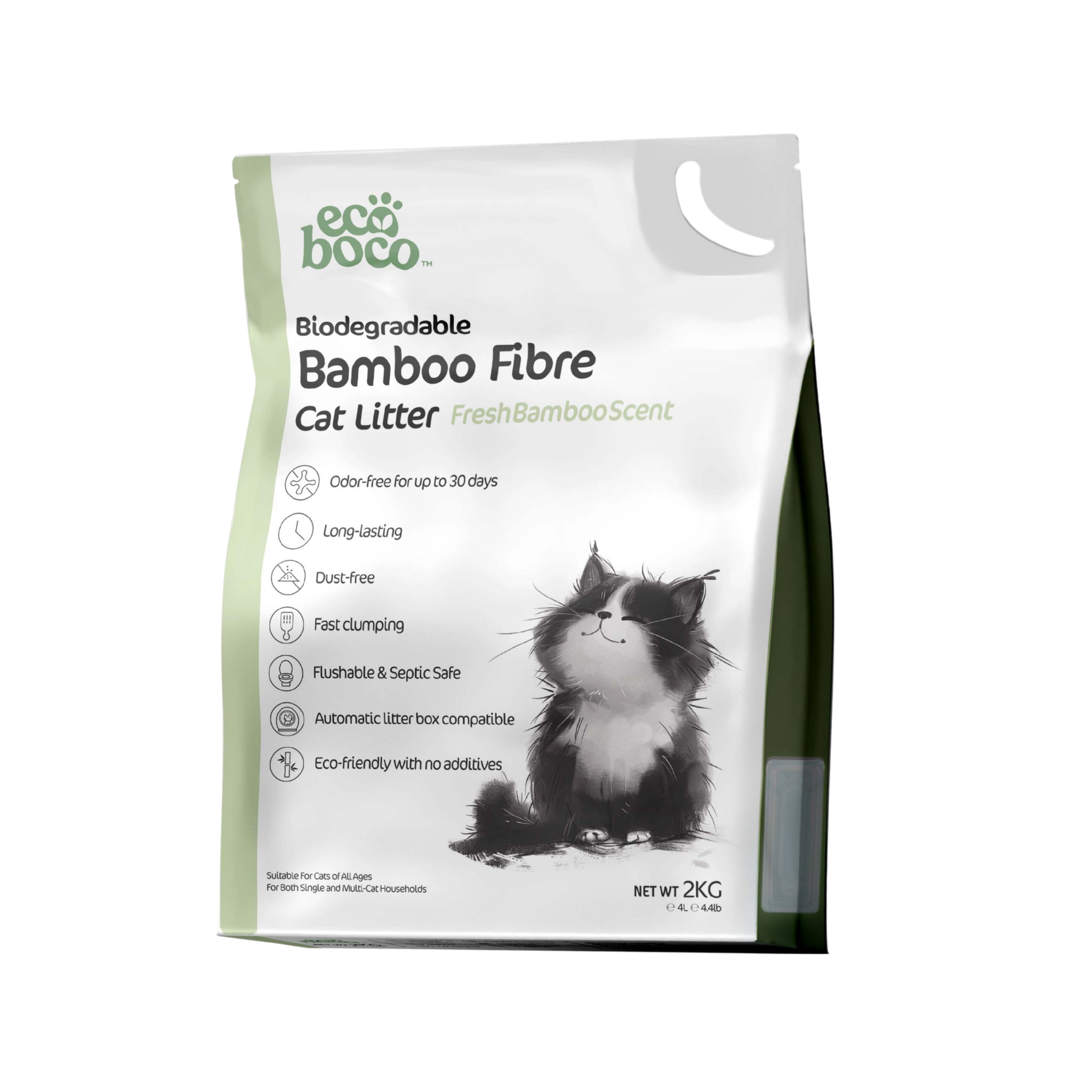 Biodegradable Bamboo Fibre Cat Litter - Fresh Bamboo Scent - 2KG
