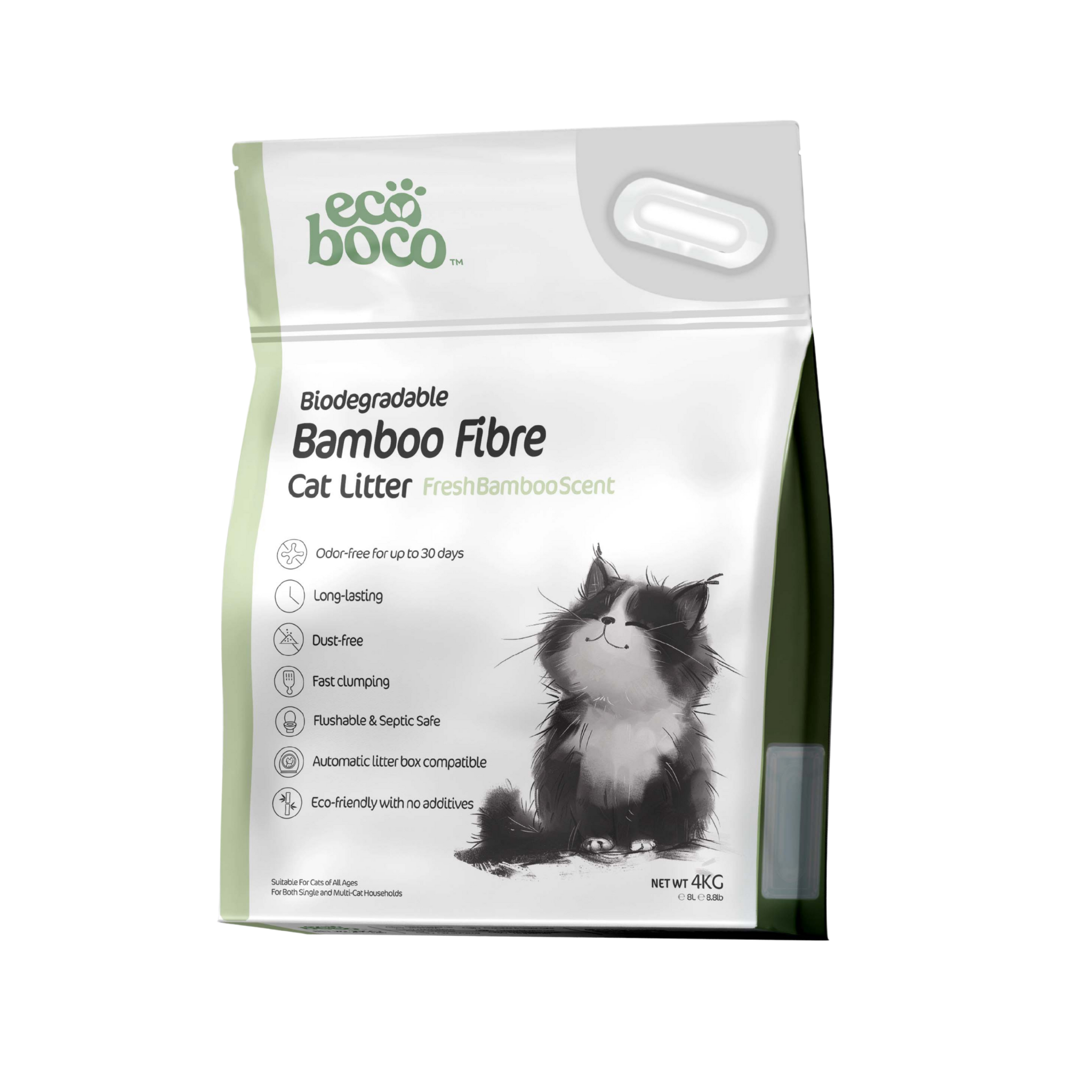 Biodegradable Bamboo Fibre Cat Litter – Fresh Bamboo Scent - 4KG